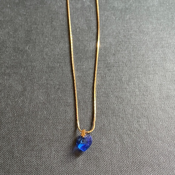 Vintage Jewelry - Vintage 80s 1980s 90s 1990s Gold tone Necklace deep cobalt Blue Heart Pendant